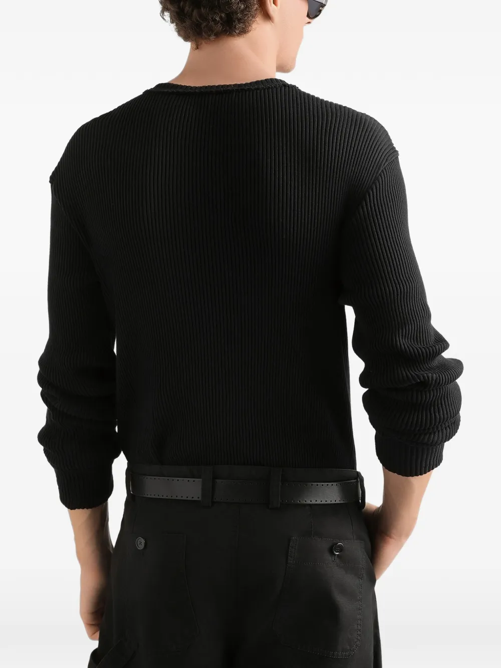 Dolce & Gabbana Geribbeld katoenen Serafino T-shirt Zwart