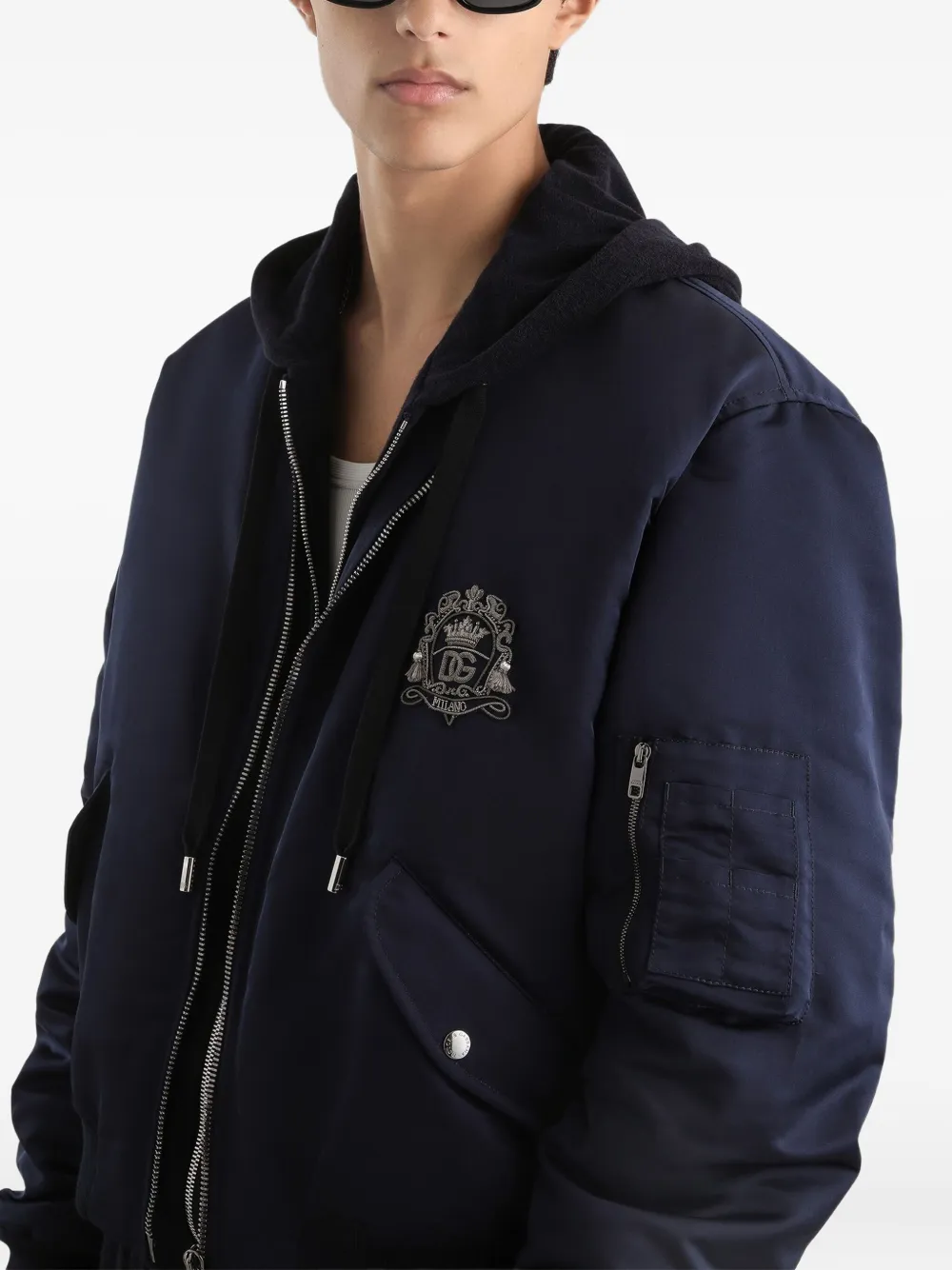 Dolce & Gabbana Bomberjack met borduurwerk en capuchon Blauw