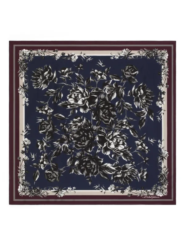 Dolce & Gabbana Peony-print Silk Scarf in Blue