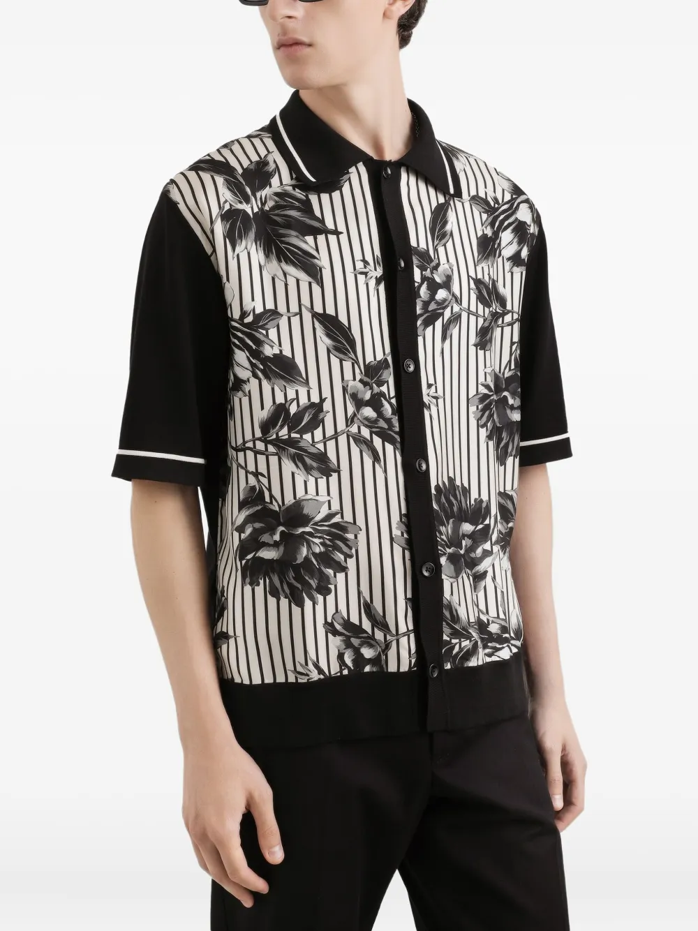 Dolce & Gabbana Gestreept overhemd met bloemenprint Beige