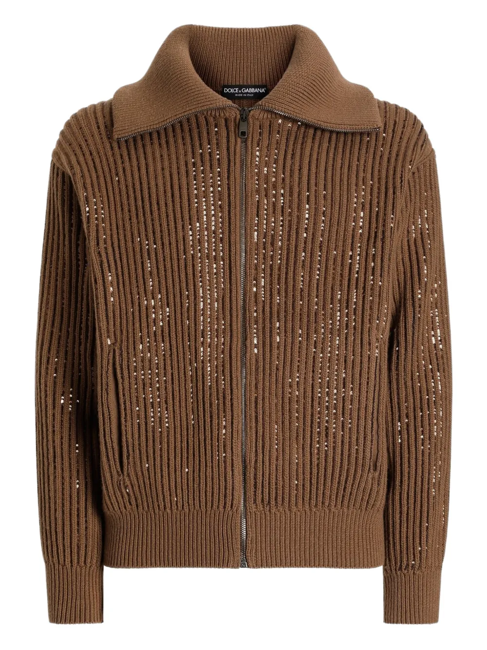 Dolce & Gabbana zip-up ribbed cardigan | Brown | Image 1