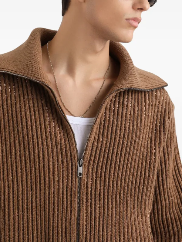 Dolce & Gabbana zip-up Ribbed Cardigan | Brown | FARFETCH OM