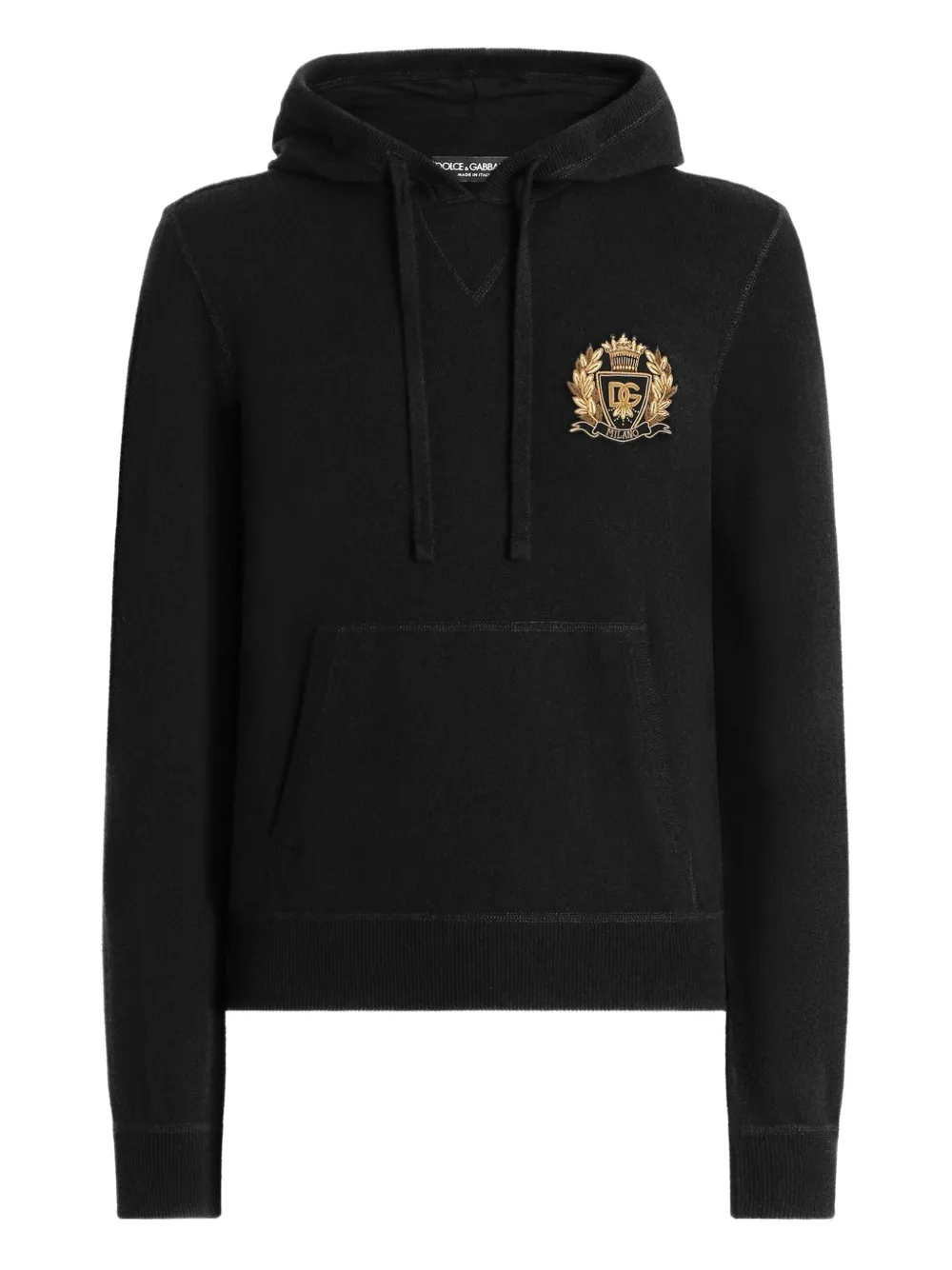Dolce & Gabbana logo-appliqué cashmere hoodie - Black
