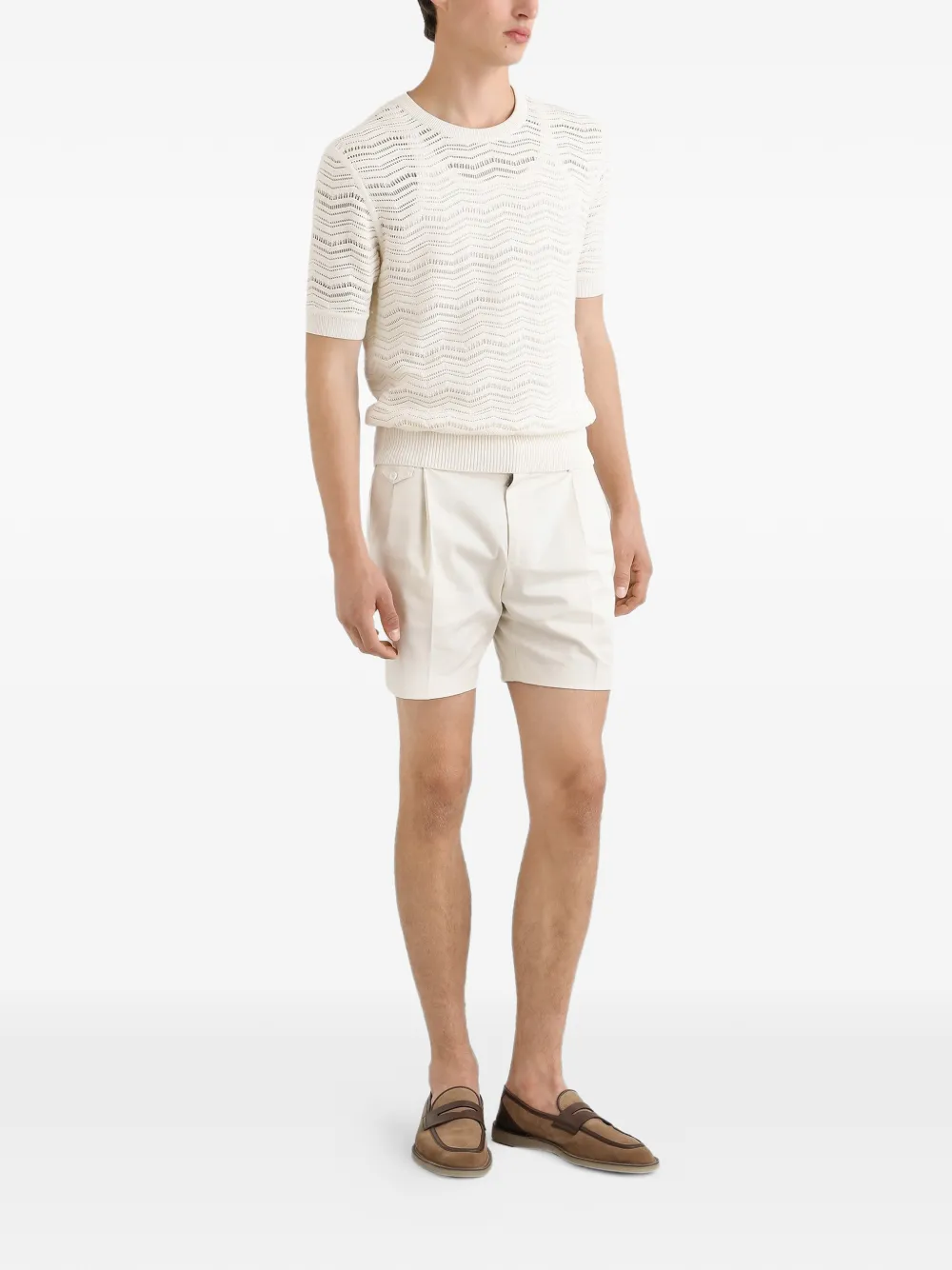 Dolce & Gabbana Gebreid T-shirt met chevron patroon Beige