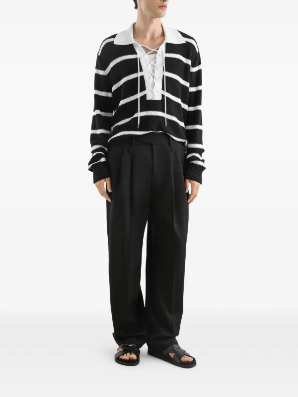 Dolce & Gabbana Striped lace-up Sweater | Black | FARFETCH
