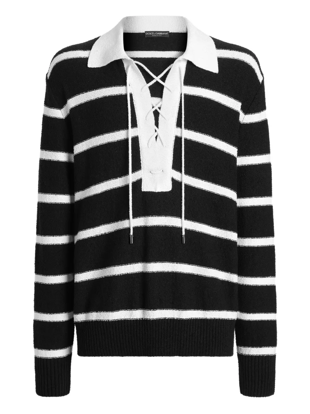Dolce & Gabbana Striped Lace-up Sweater In Black