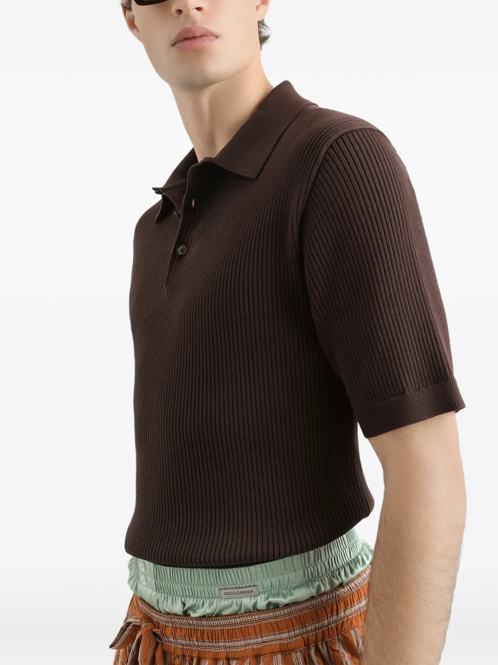 Dolce & Gabbana Ribbed Polo Shirt | Brown | FARFETCH CA