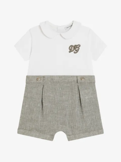 Dolce & Gabbana Kids interlock and linen romper with DG embroidery