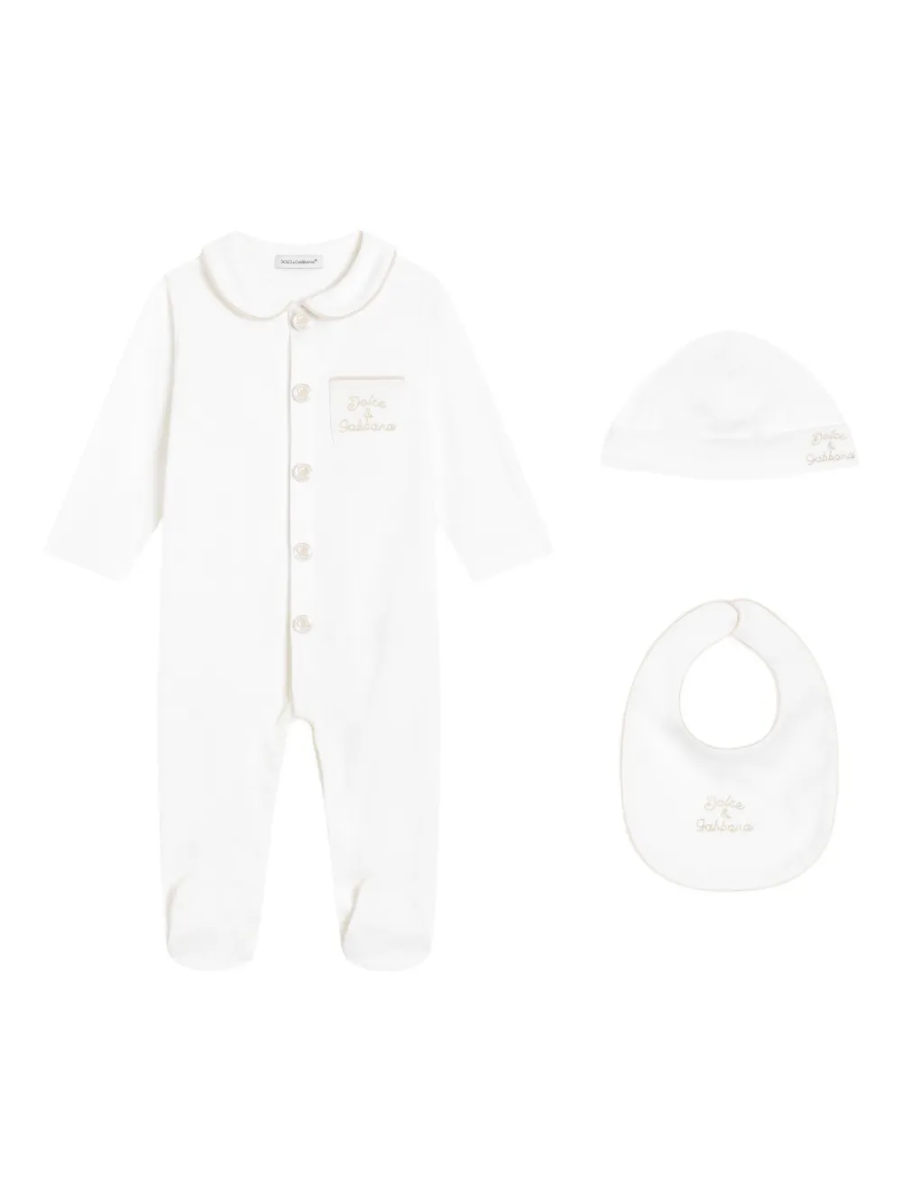 Dolce & Gabbana Kids Set di 3 tutine con colletto - Bianco