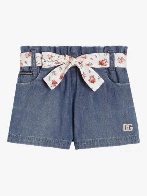 Dolce & Gabbana Kids shorts de mezclilla con cinturón floral