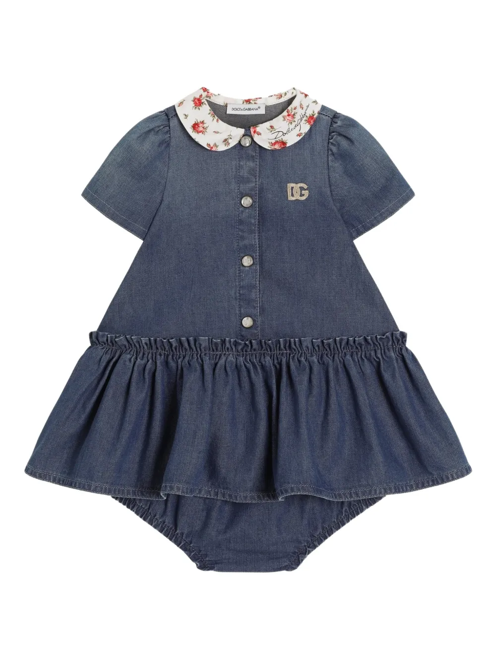 Dolce & Gabbana Kids Abito con colletto a fiori - Blu