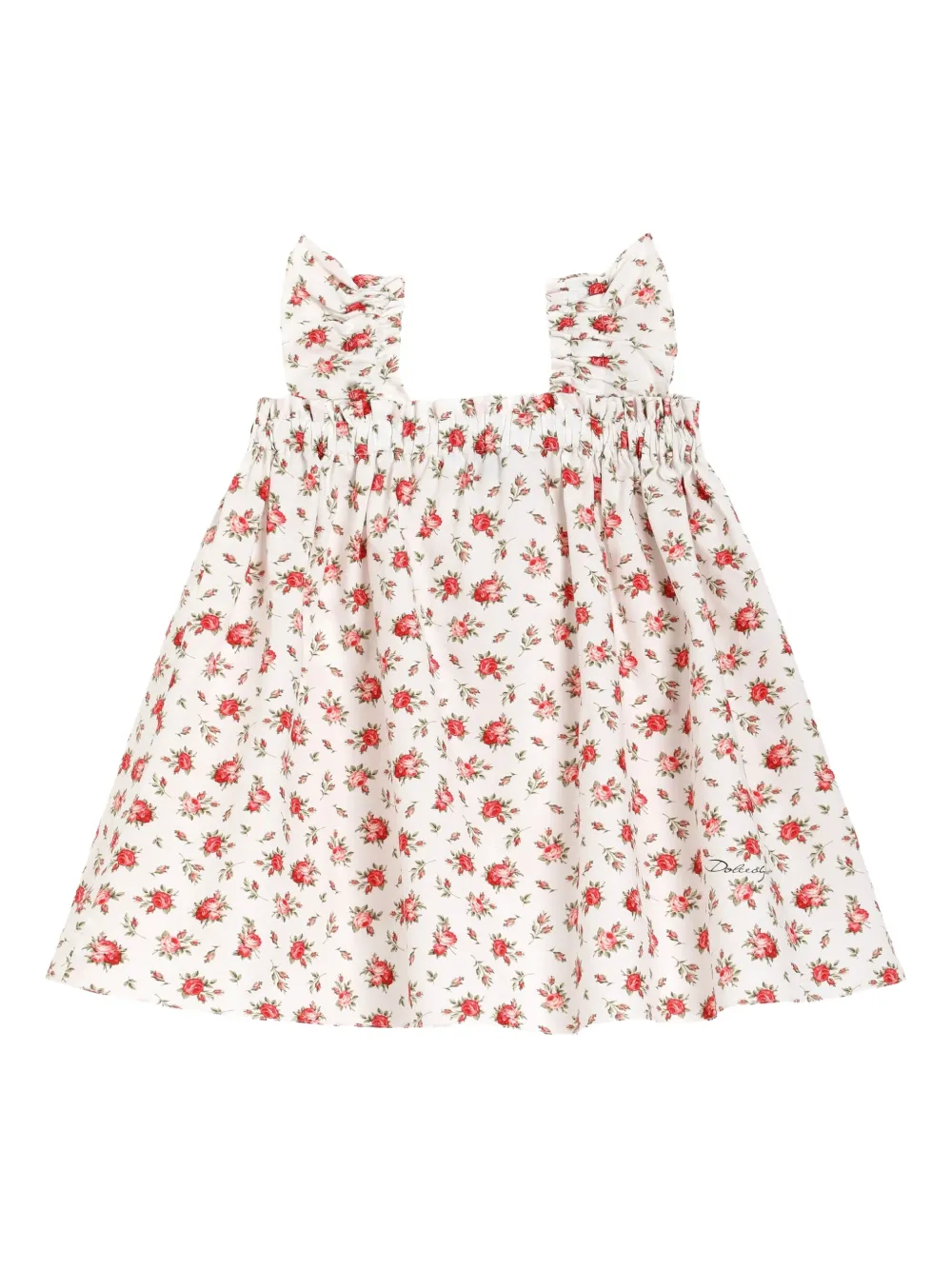 Dolce & Gabbana Kids Jurk met ruches en bloemenprint Wit