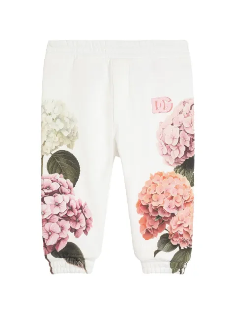 Dolce & Gabbana Kids pantalon en flanelle à imprimé hortensia et écusson