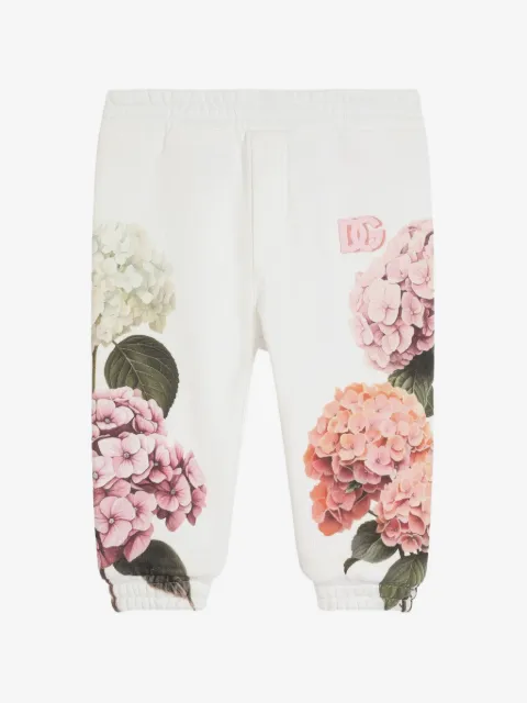 Dolce & Gabbana Kids Hydrangea-print flannel trousers with patch