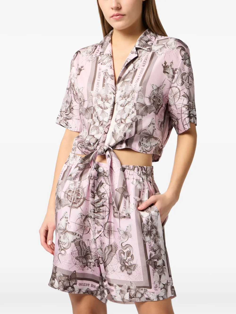  Philipp Plein T-shirt Court à Imprimé Papillon - Rose 