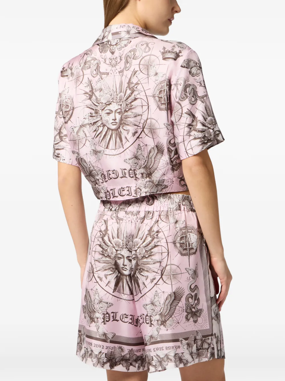 Philipp Plein Cropped blouse met vlinderprint Roze