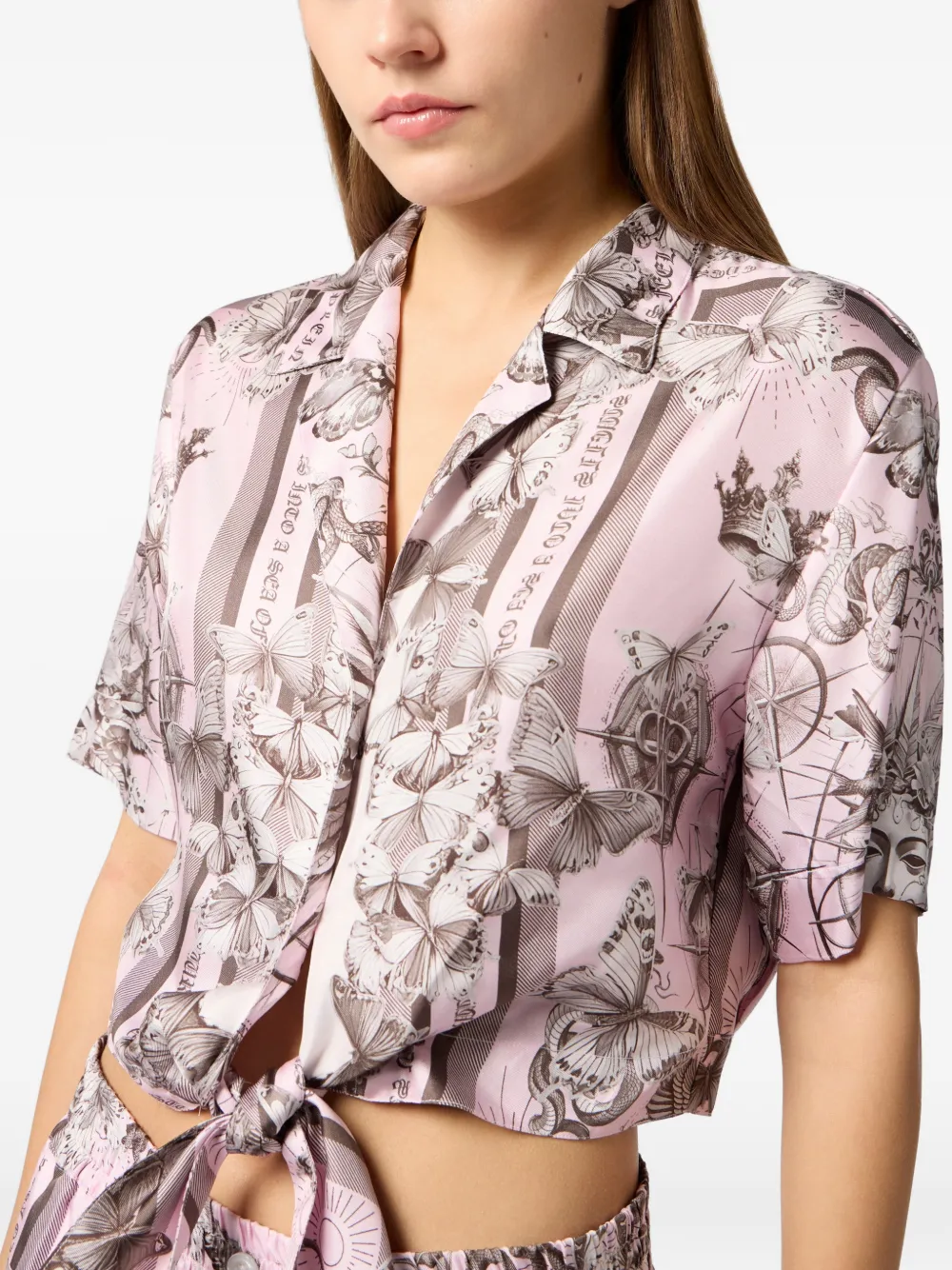 Philipp Plein Cropped blouse met vlinderprint Roze