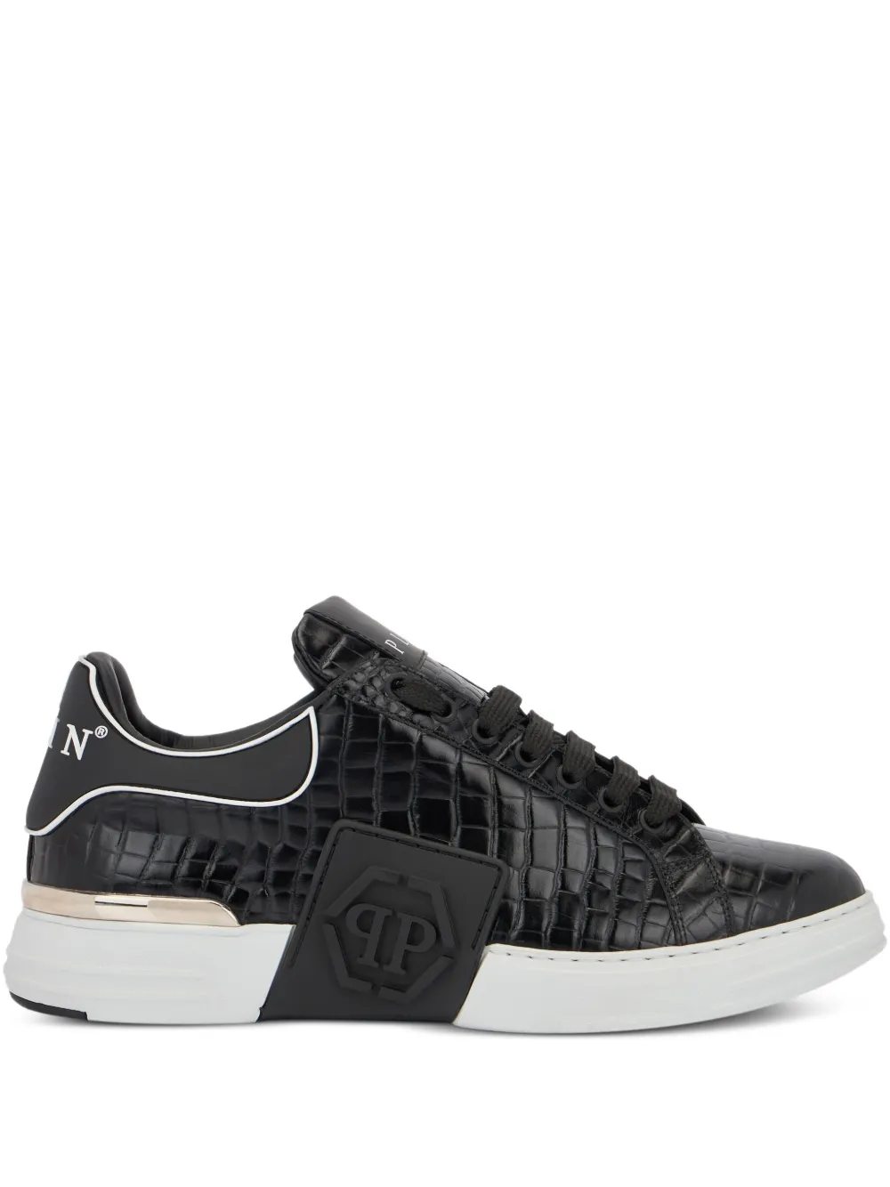 Philipp Plein Phantom Kick$ Cocco embossed low-top sneakers - Black
