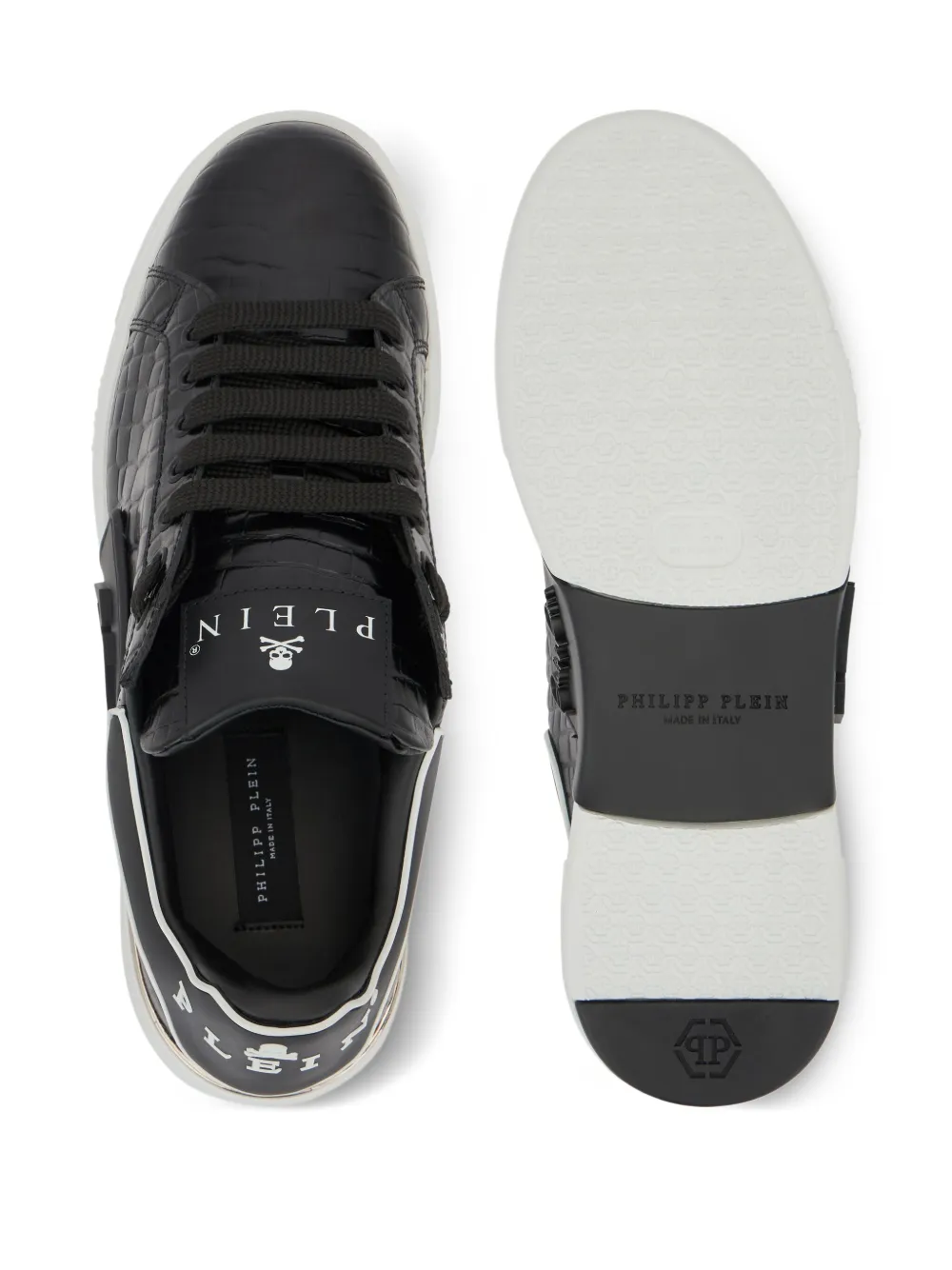 Philipp Plein Phantom Kick$ Cocco low-top sneakers met reliëf Zwart