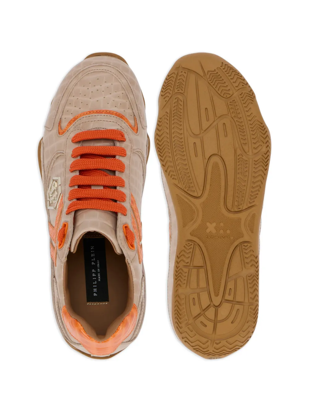 Philipp Plein Cocco leren sneakers met reliëf Bruin