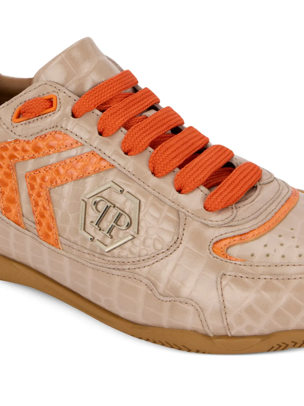 Philipp Plein Cocco leren sneakers met reliëf Bruin