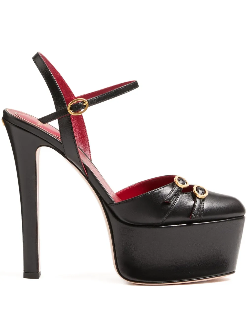 Valentino Garavani 145 mm Crasher pumps met plateauzool en gesp Zwart