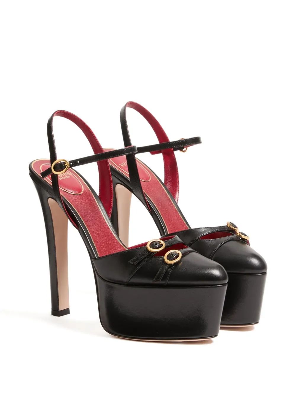 Valentino Garavani 145 mm Crasher pumps met plateauzool en gesp Zwart
