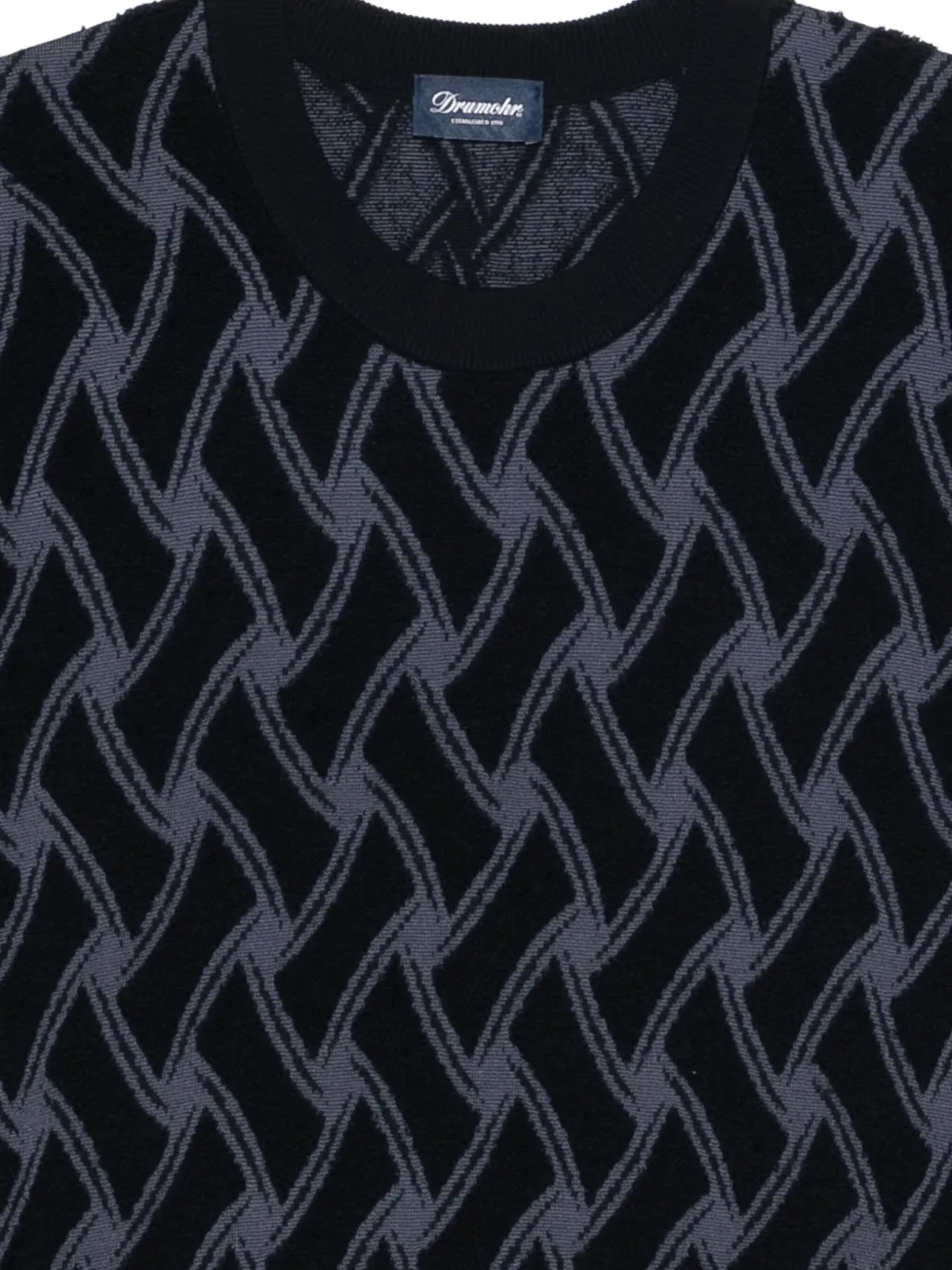 Drumohr Trui van merinowol met geometrisch patroon Blauw