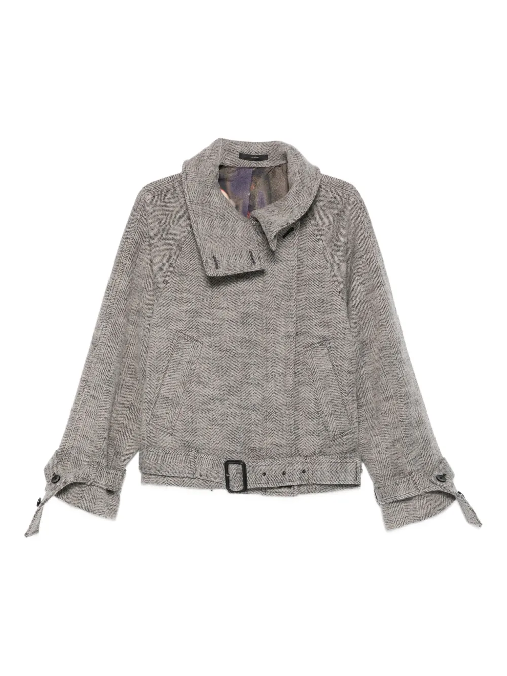 Paul Smith Belted Herringbone-pattern Jacket In Gray