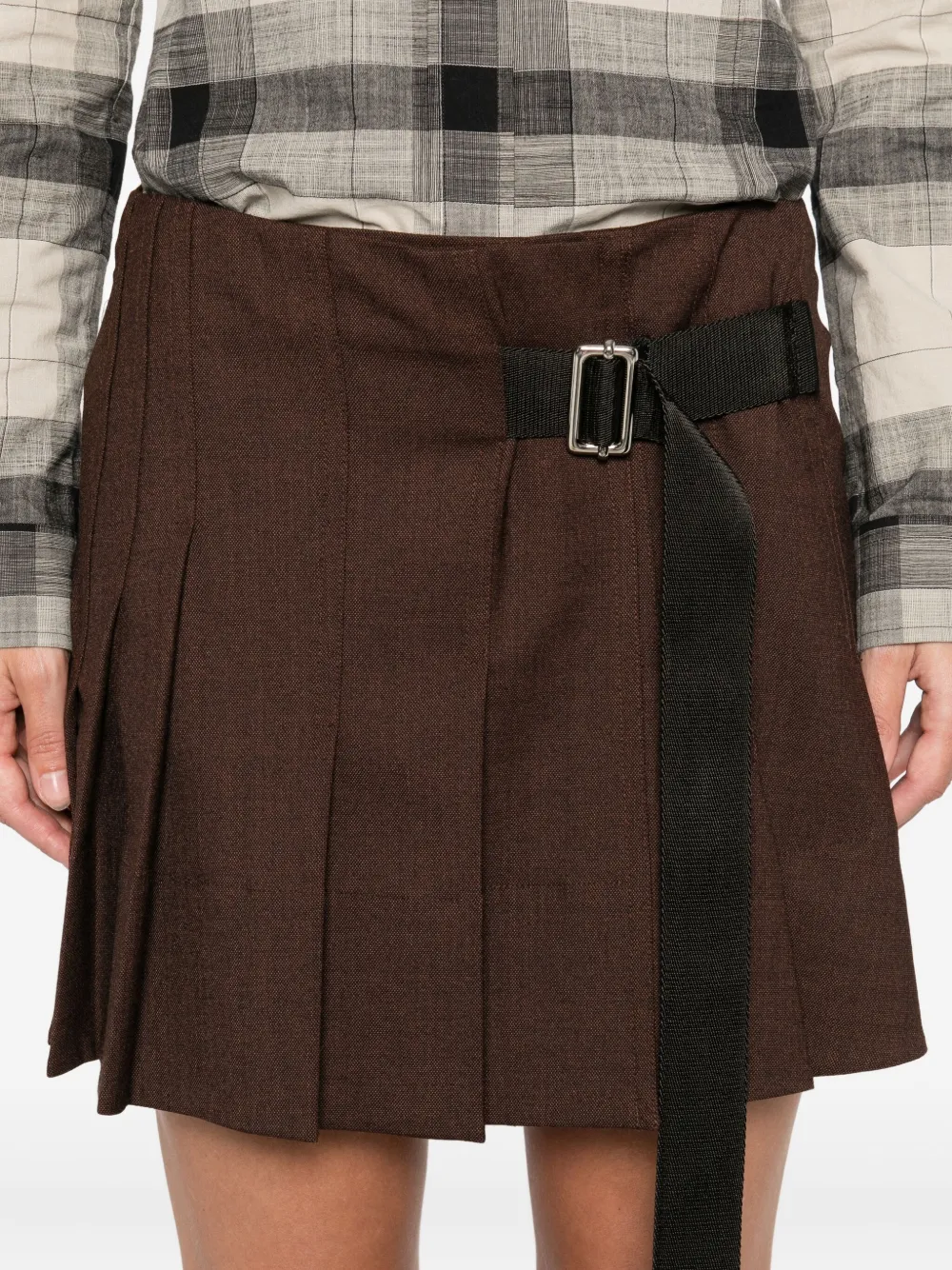 Plan C Pleated Belt Mini Skirt In Burgundy
