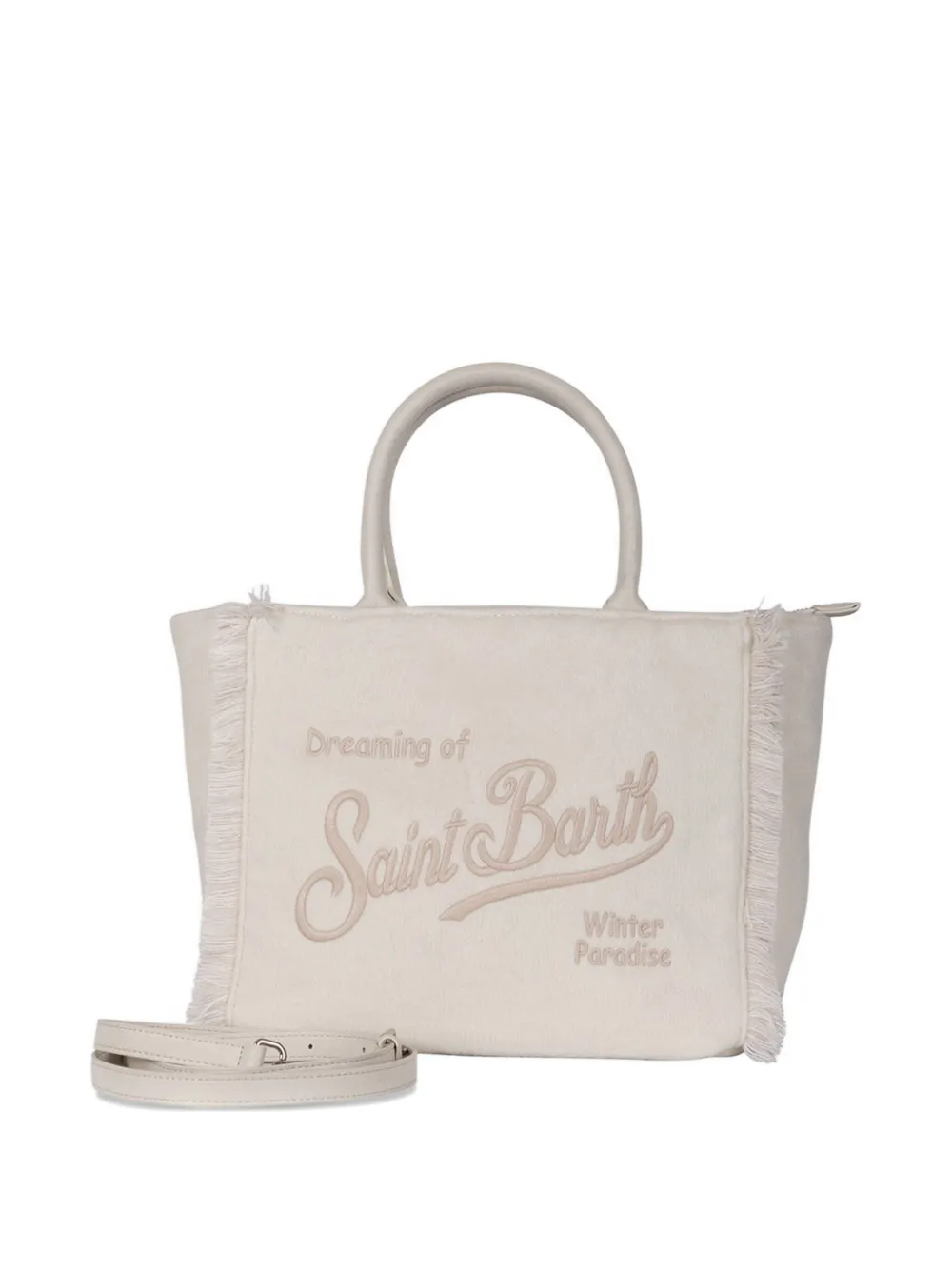 Mc2 Saint Barth Colette Embroidered Fringed Tote Bag In Neutral
