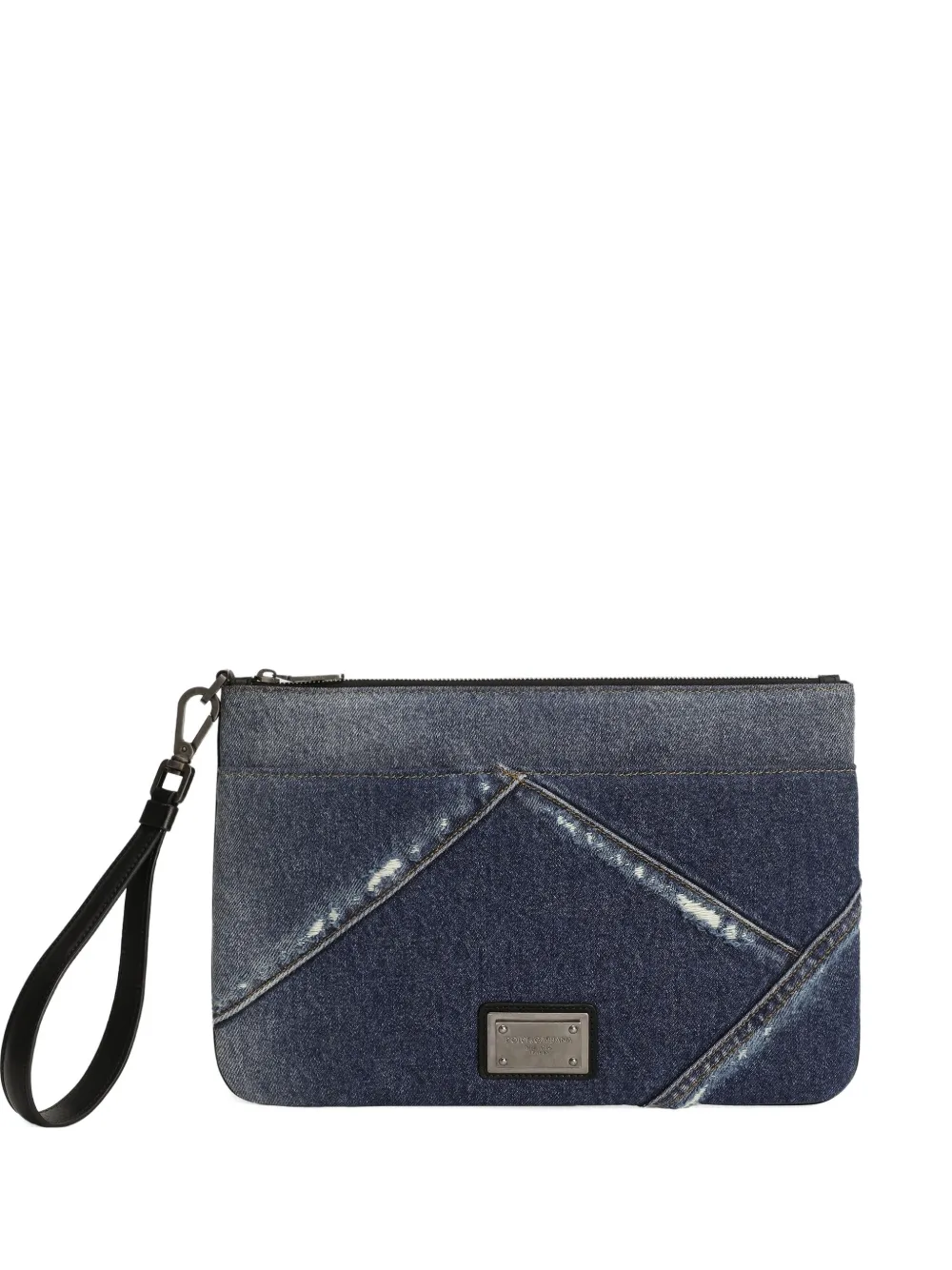 Dolce & Gabbana logo-plaque denim clutch bag - Blu