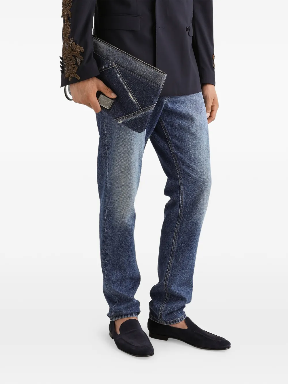 Dolce & Gabbana logo-plaque denim clutch bag - Blauw