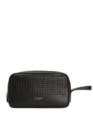 Saint Laurent logo-stamp Leather Pouch | Black | FARFETCH