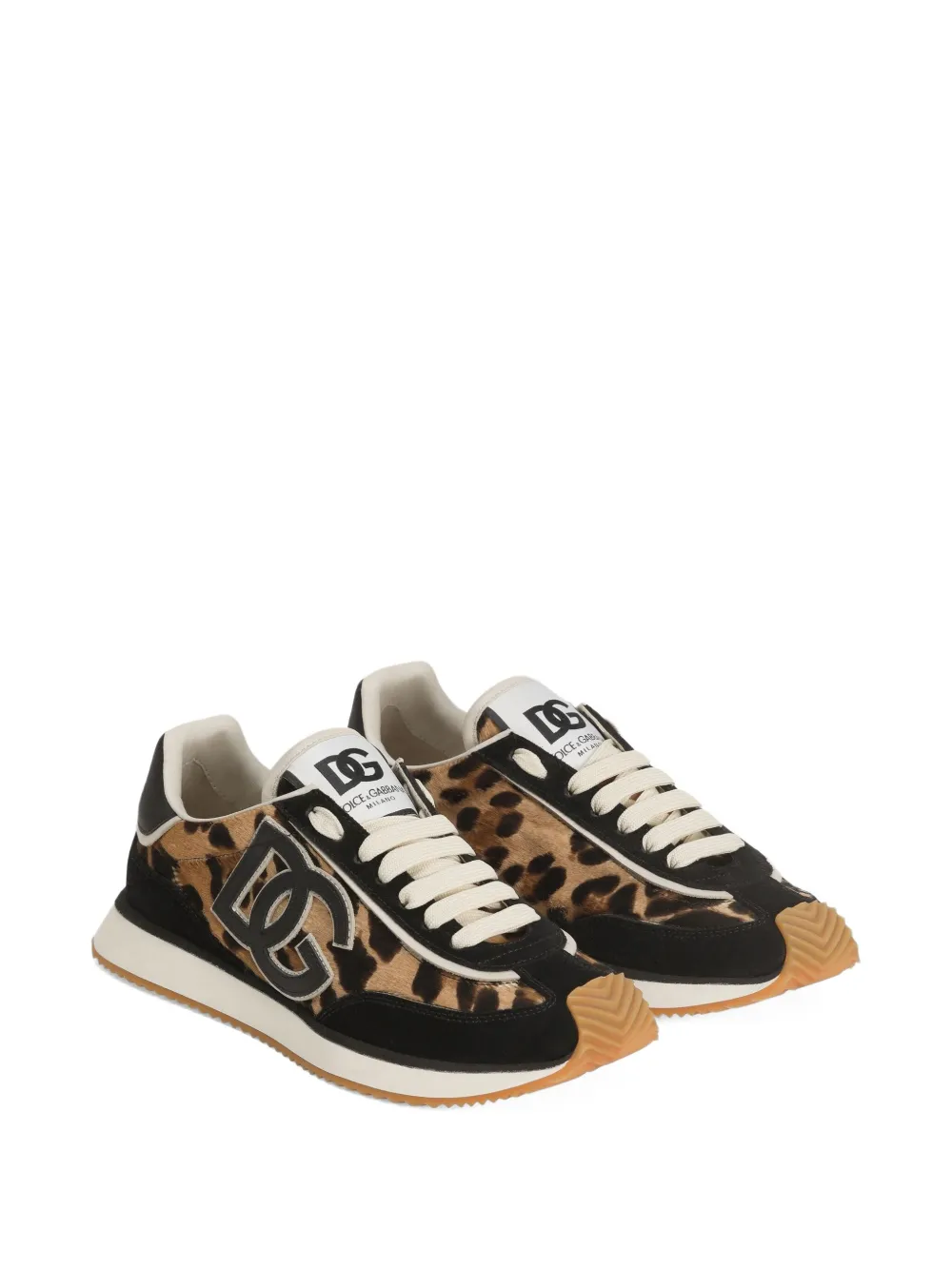 Dolce & Gabbana Animal Print Low Top Sneakers With Rubber Sole In Black