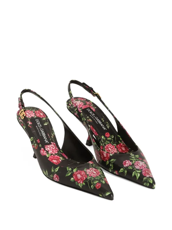 Dolce & Gabbana ローズプリントビジュ付パンプス Dolce & Gabbana ロッロ スリングバック ローズプリント パンプス