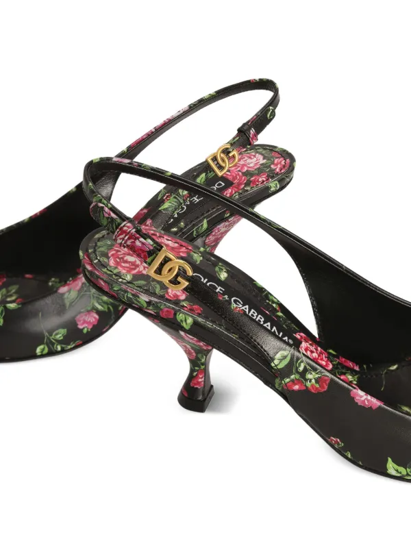 Dolce & Gabbana ローズプリントビジュ付パンプス Dolce & Gabbana ロッロ スリングバック ローズプリント パンプス