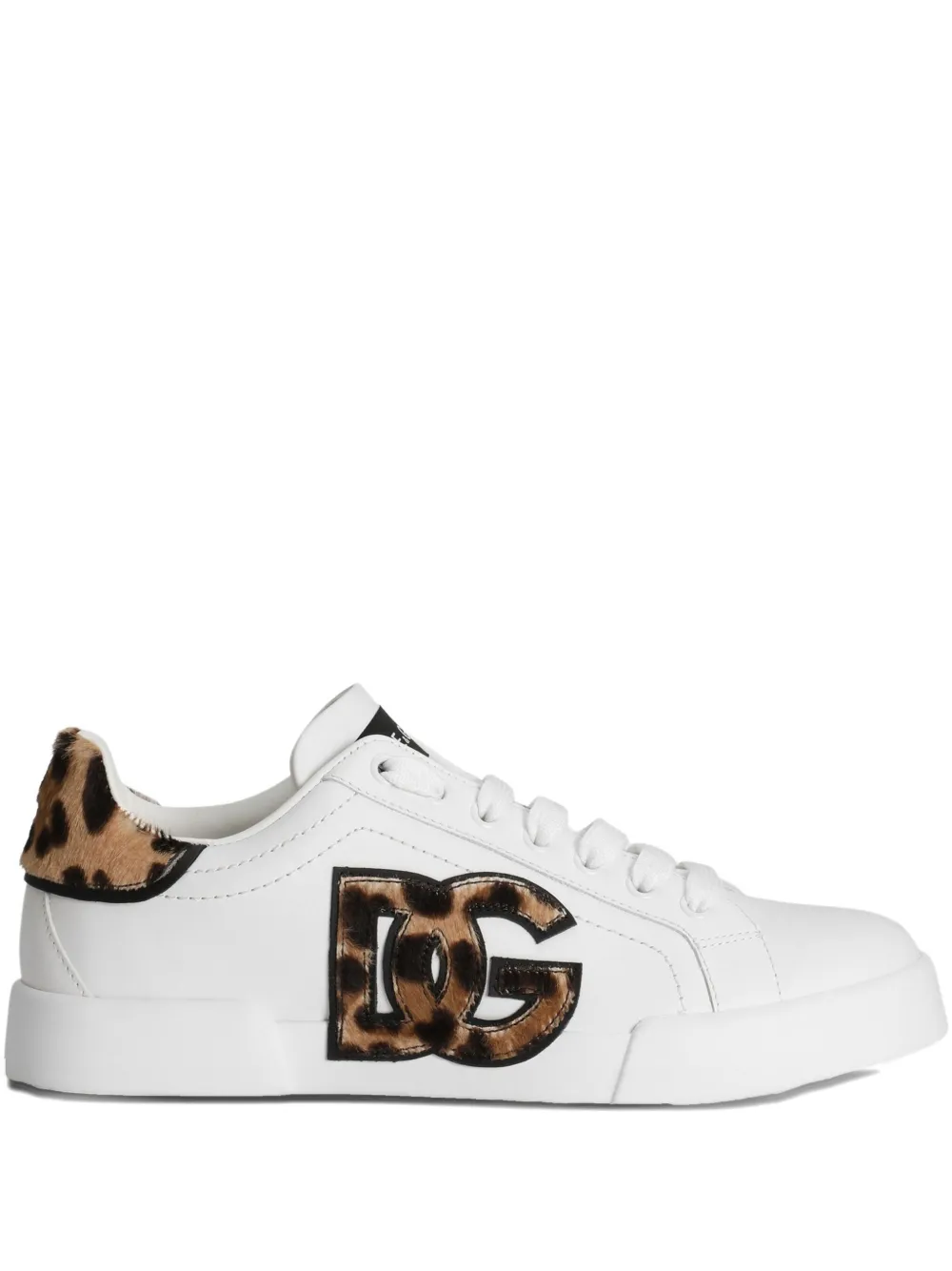 Dolce & Gabbana Portofino Leather Sneaker Animal Print Detail In White