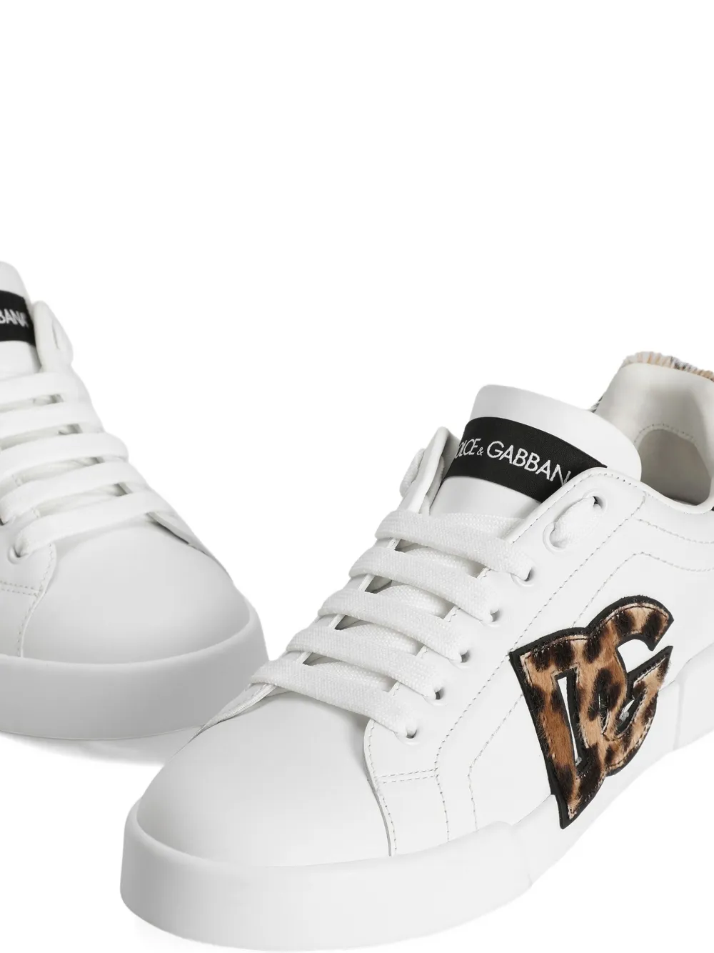 Dolce & Gabbana Portofino Leather Sneaker Animal Print Detail In White