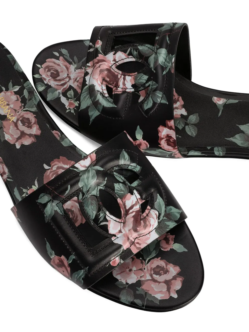 Dolce & Gabbana Slippers met bloemenprint Zwart