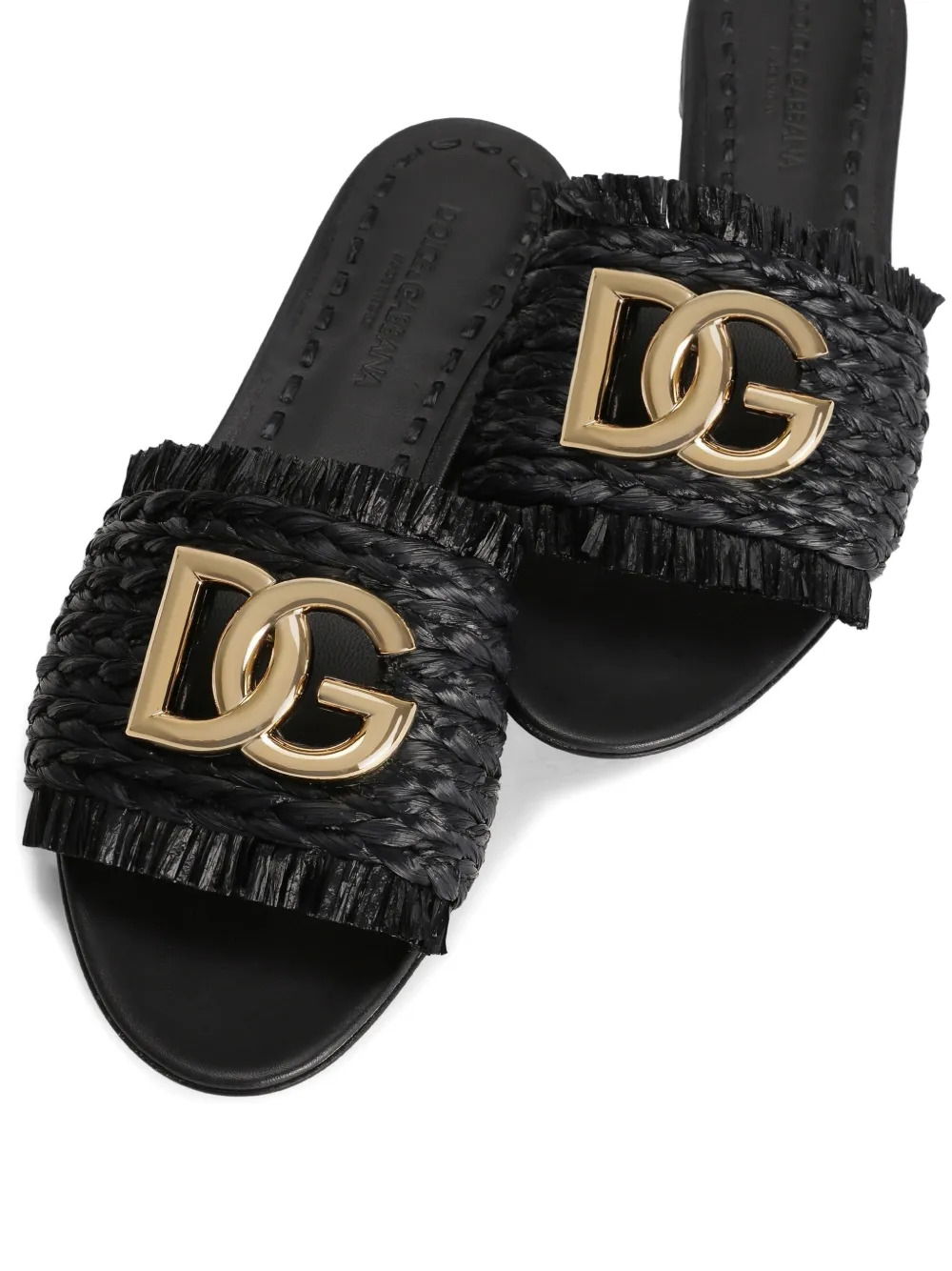 Dolce & Gabbana Geweven raffia slippers met franje Zwart