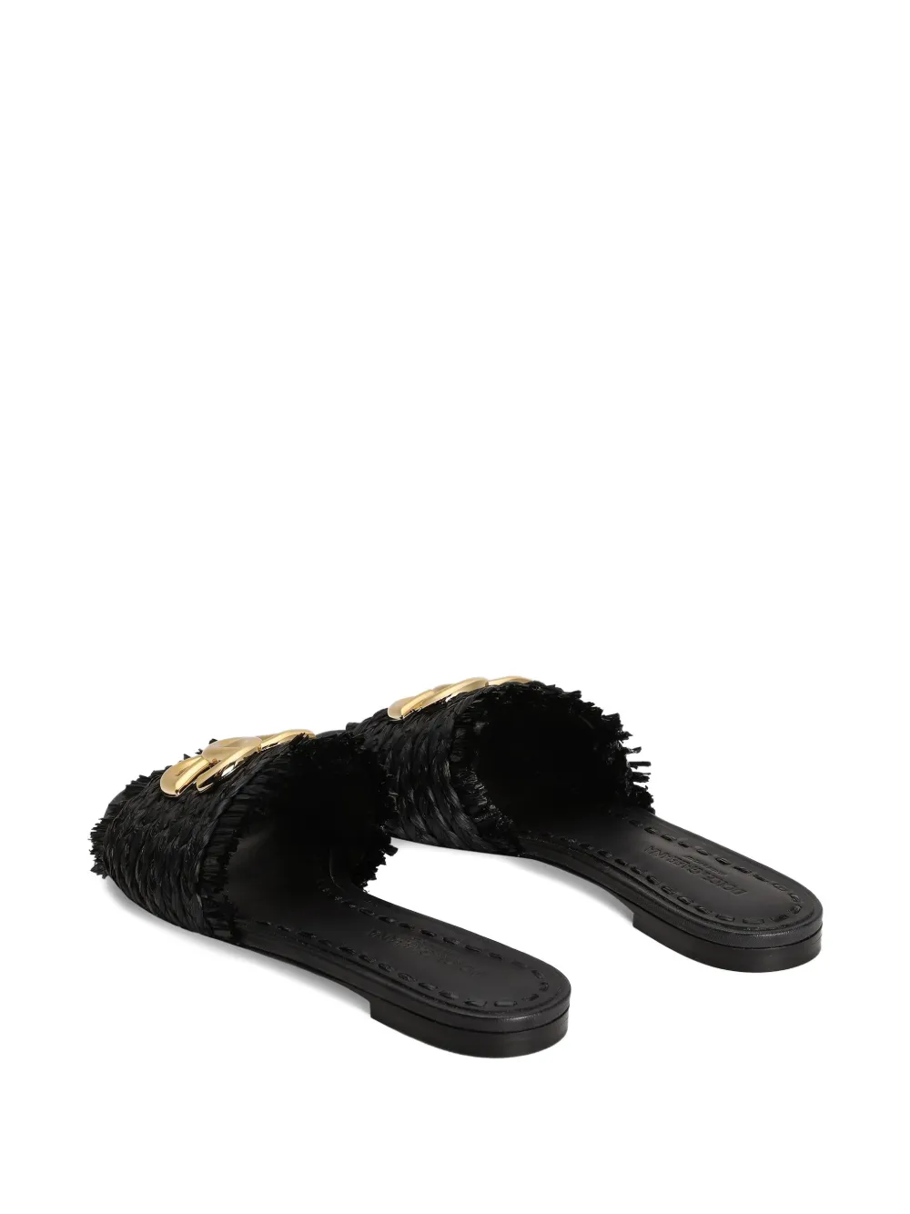 Dolce & Gabbana Geweven raffia slippers met franje Zwart