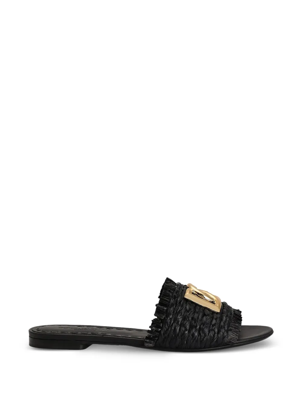 Dolce & Gabbana Geweven raffia slippers met franje Zwart