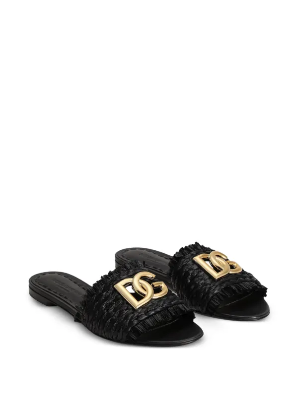 Dolce & Gabbana Rafia Braided Slippers | Black | FARFETCH display picture 1