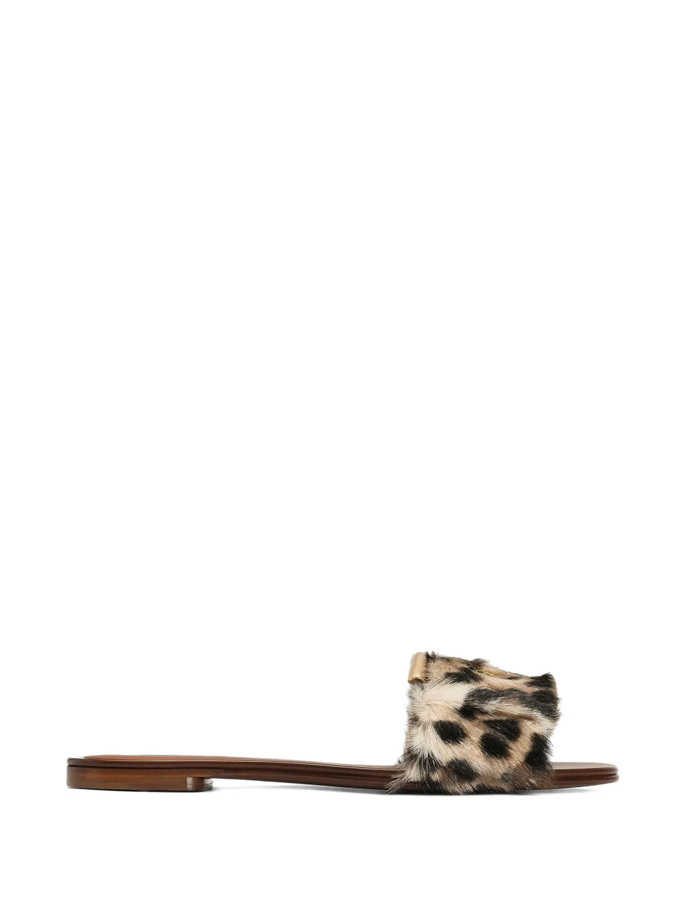 Dolce & Gabbana Kid platte leren slippers met luipaardprint Beige
