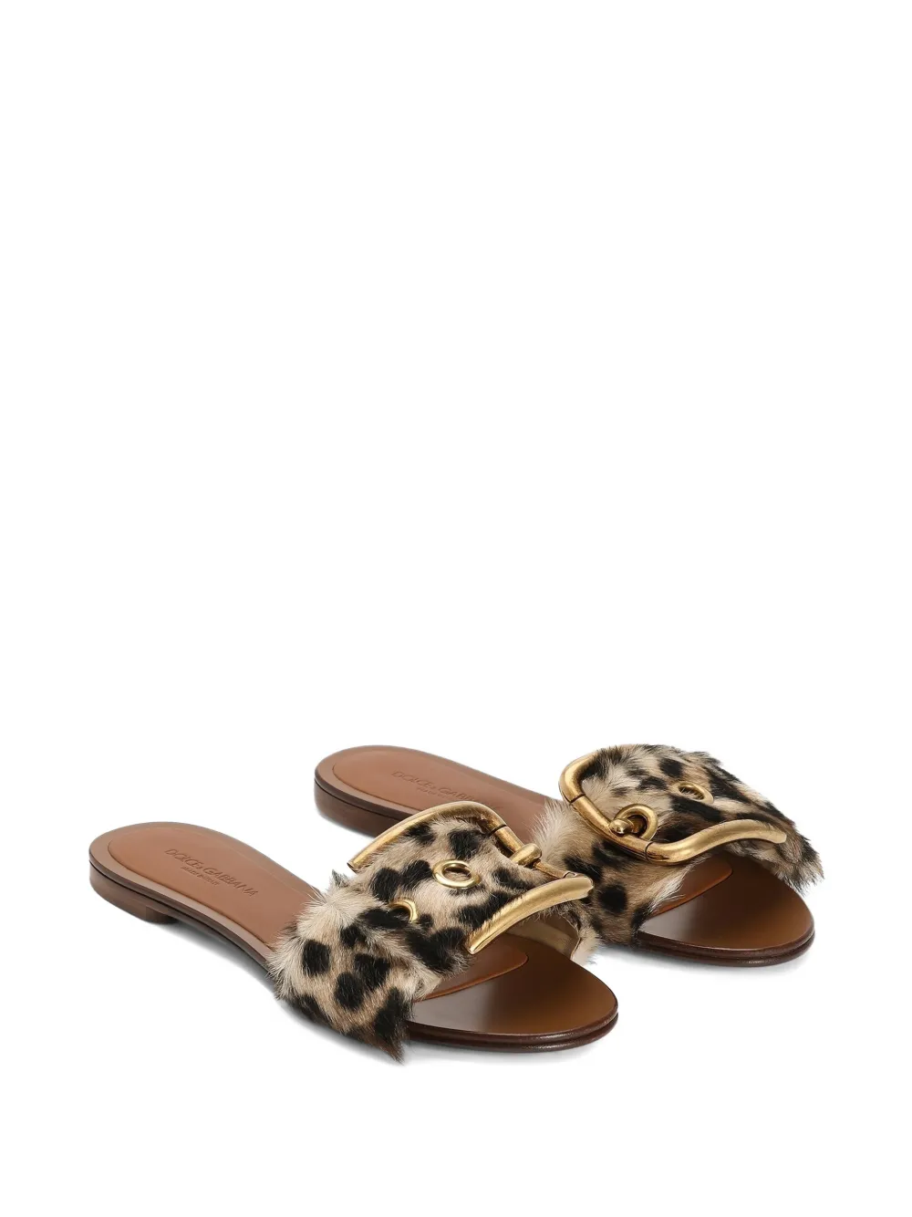 Dolce & Gabbana Kid platte leren slippers met luipaardprint Beige