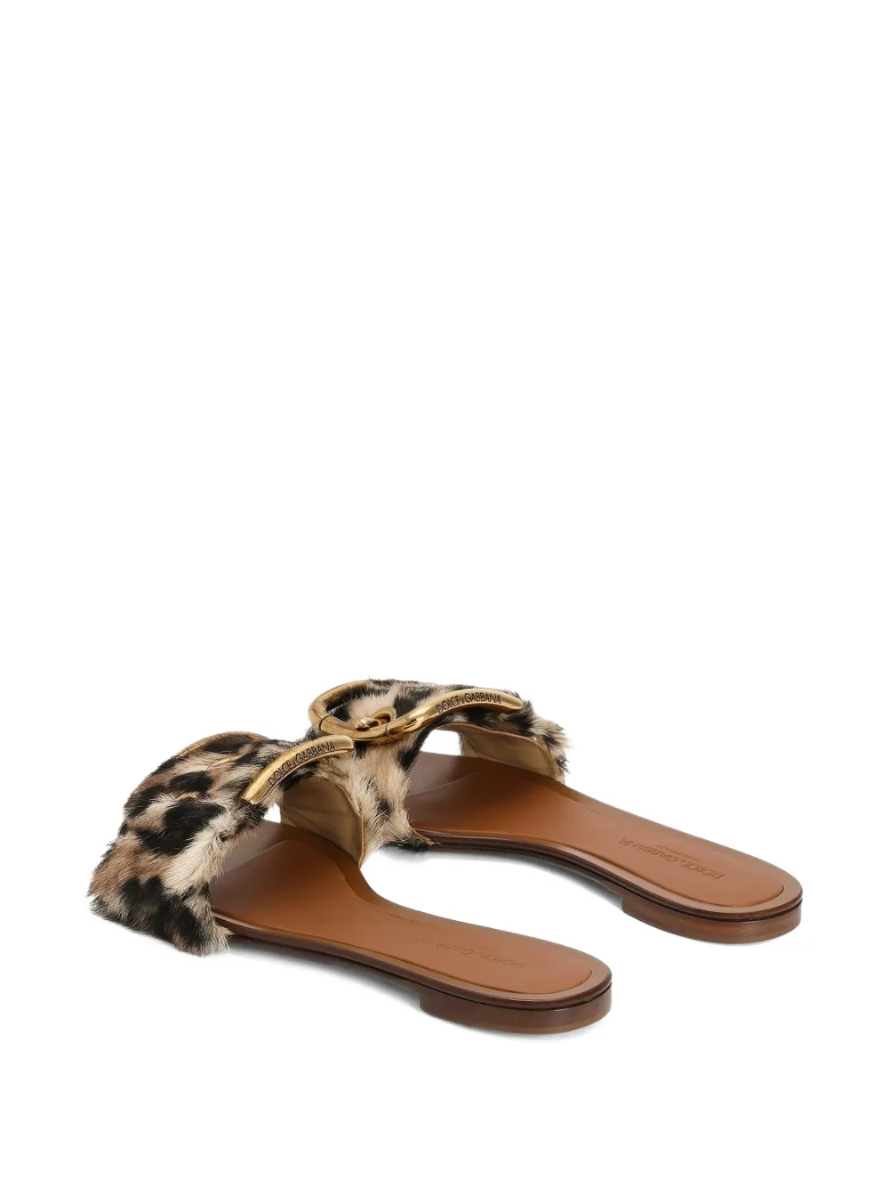 Dolce & Gabbana Kid platte leren slippers met luipaardprint Beige
