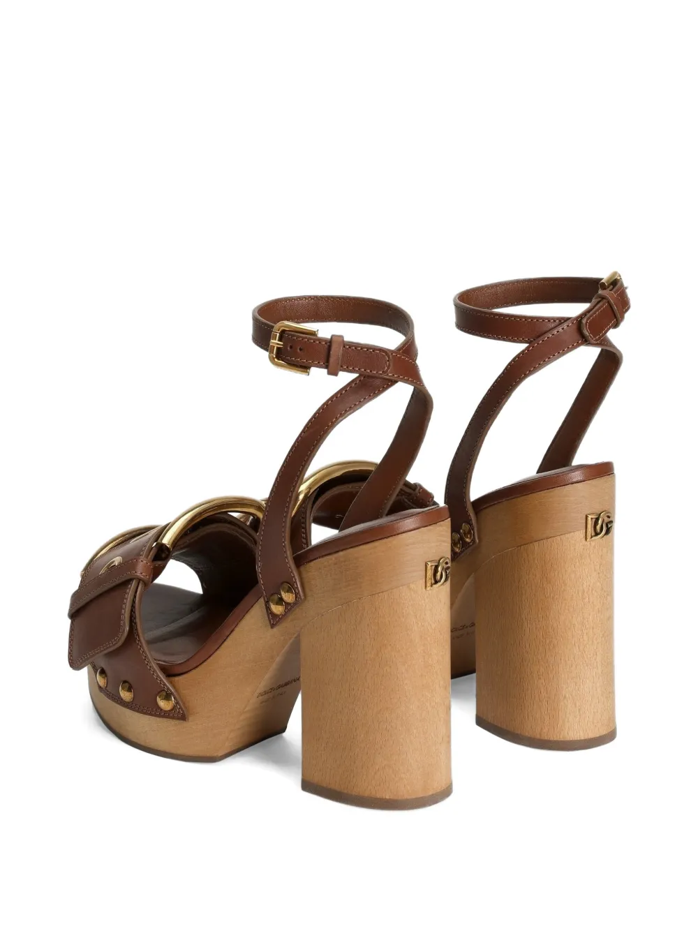 Dolce & Gabbana Leren sandalen met studs en gesp Bruin
