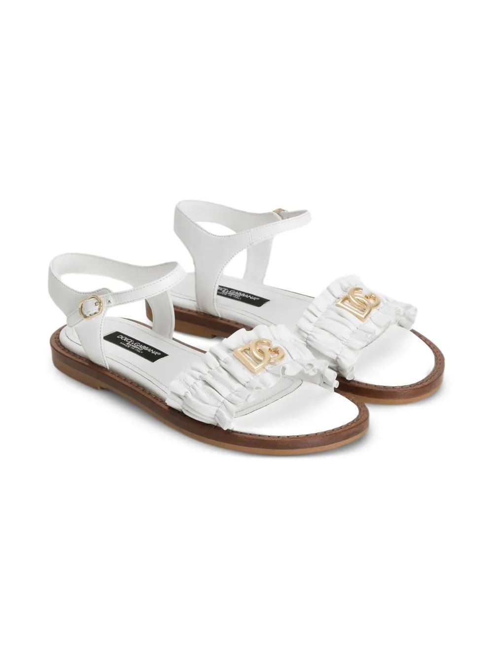 Dolce & Gabbana Kids Sandali in pelle con placca logo - Bianco