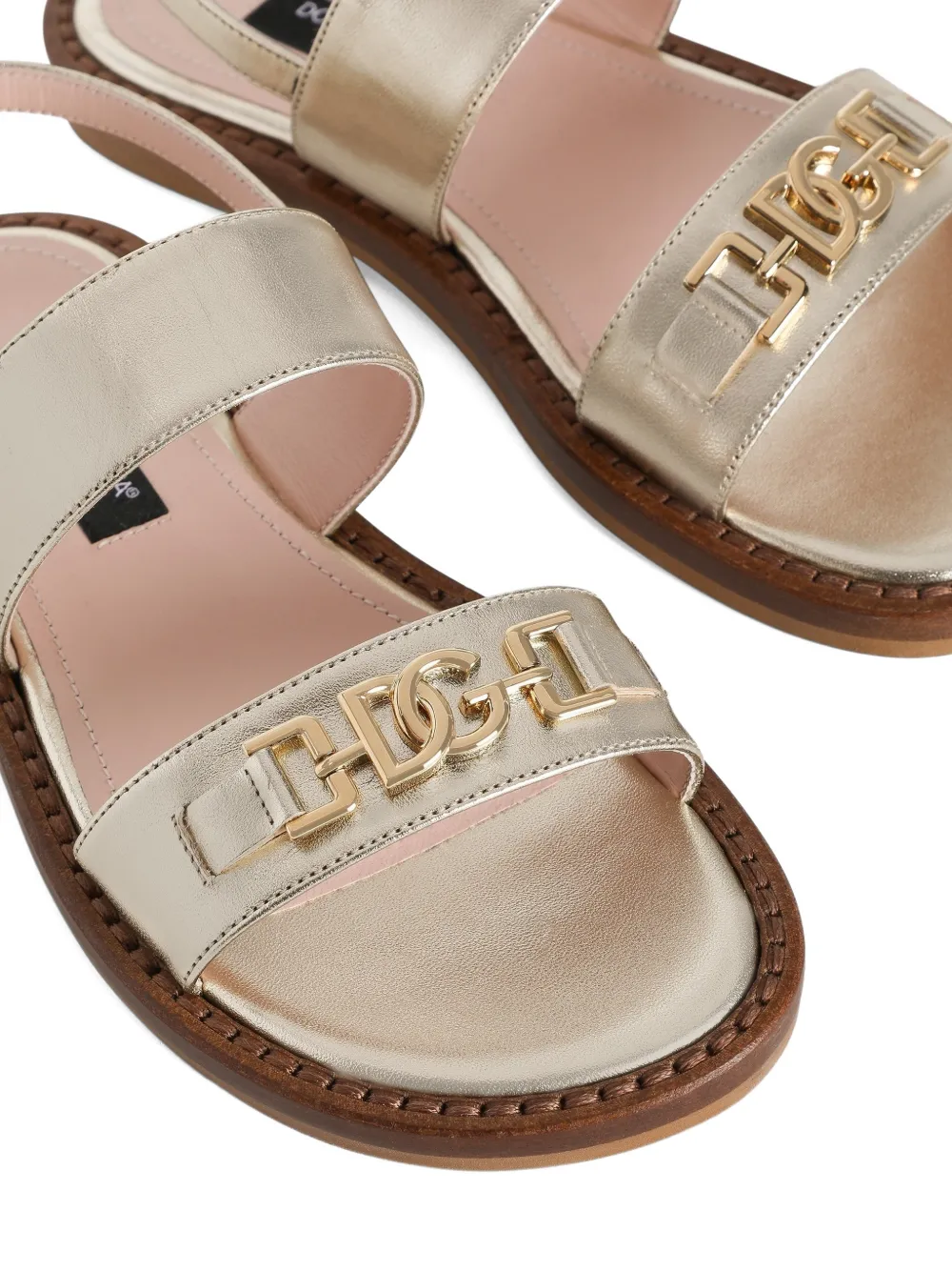 Dolce & Gabbana Kids Gelamineerde leren sandalen met logoband Goud